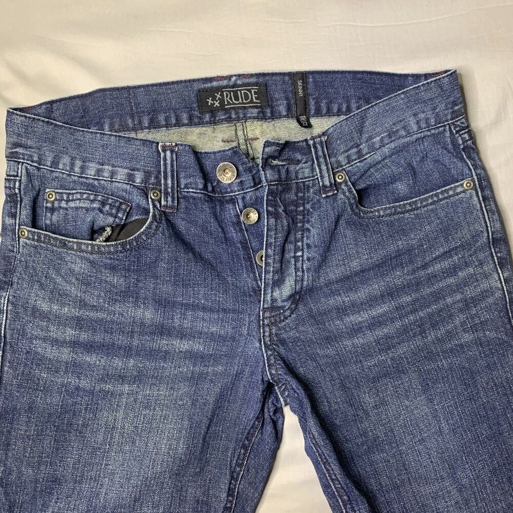 Y2k Rude Jeans Mens 30x32 Skinny Grunge Skater Punk XXX Gothic Grunge Vintage